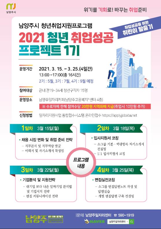 남양주시, ‘청년 취업성공 프로젝트 1기’참여자 모집