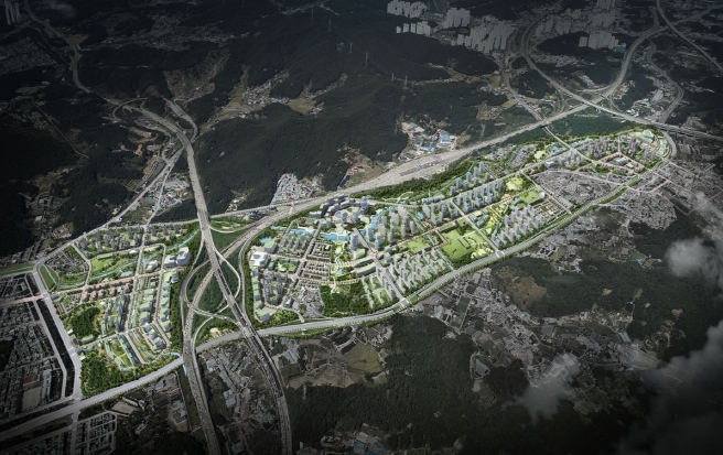 조감도. 지구계획 변경 등 조성계획 변경으로 개발 완료 시 상이할 수 있음