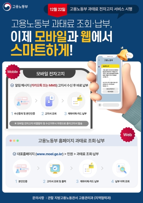 '고용노동부 과태료 전자고지 서비스' 안내문